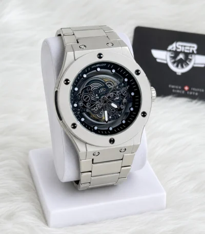 Premium Mechanical Look Watch Silver Black