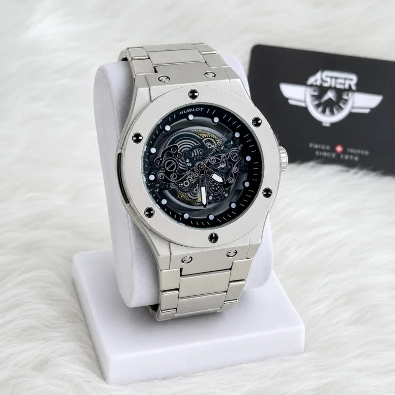 Premium Mechanical Look Watch Silver Black